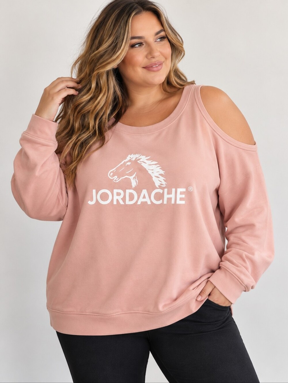 Jordache 3X Blush Pink Cold Shoulder Logo Sweatshirt
